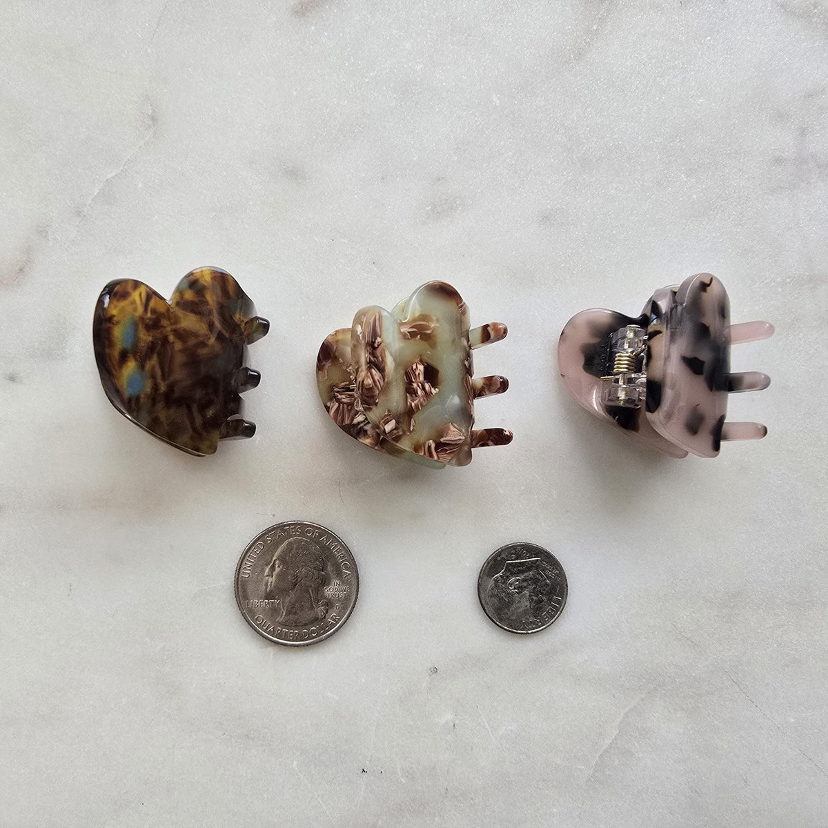 Acetate Tiny heart Claw Clip, Tortoise Hair Clip, Gold Metal French Hair Claw, product photo 5 from Rey & Luck Co