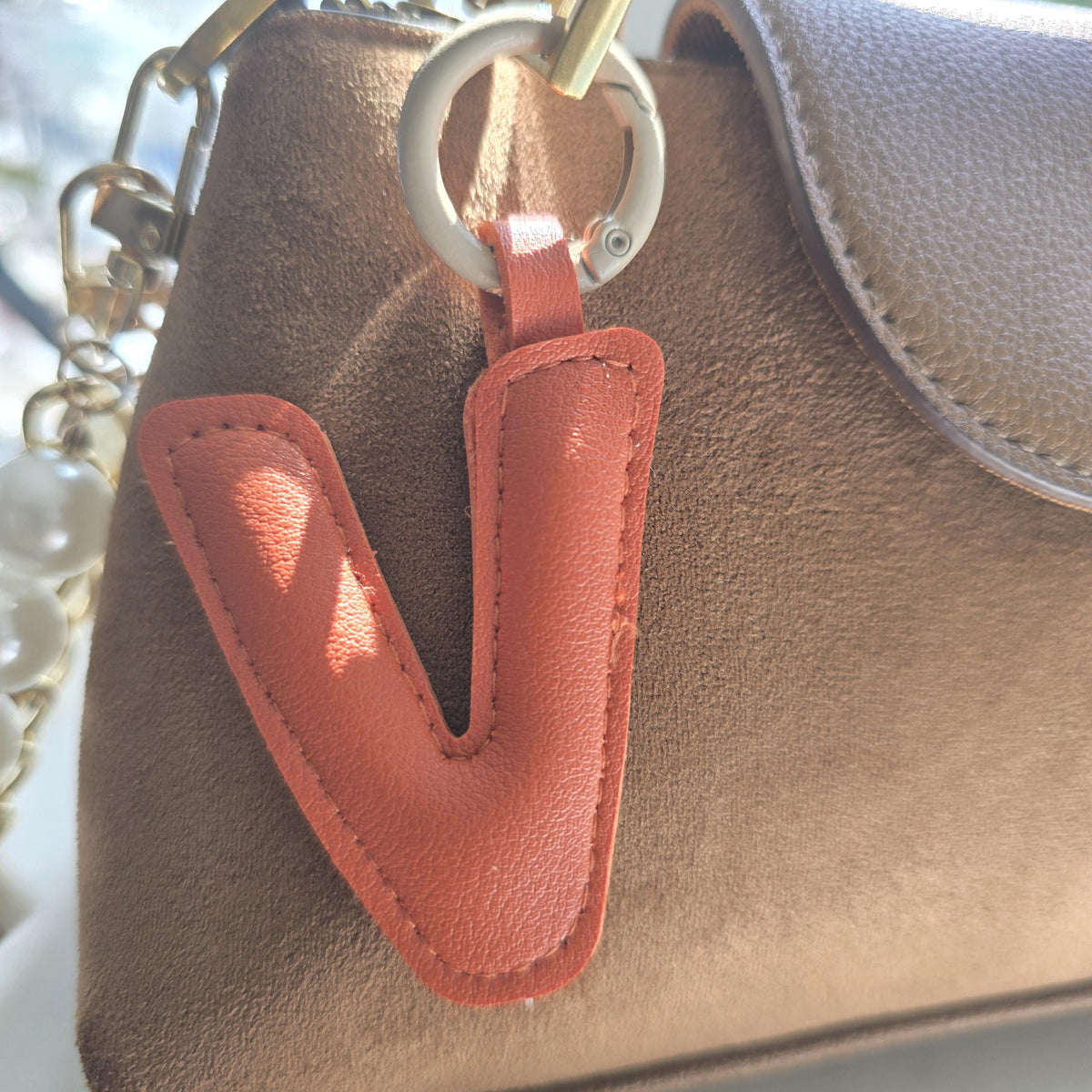 Custom Initial Bag Charm faux leather, product photo 3 from Rey & Luck Co