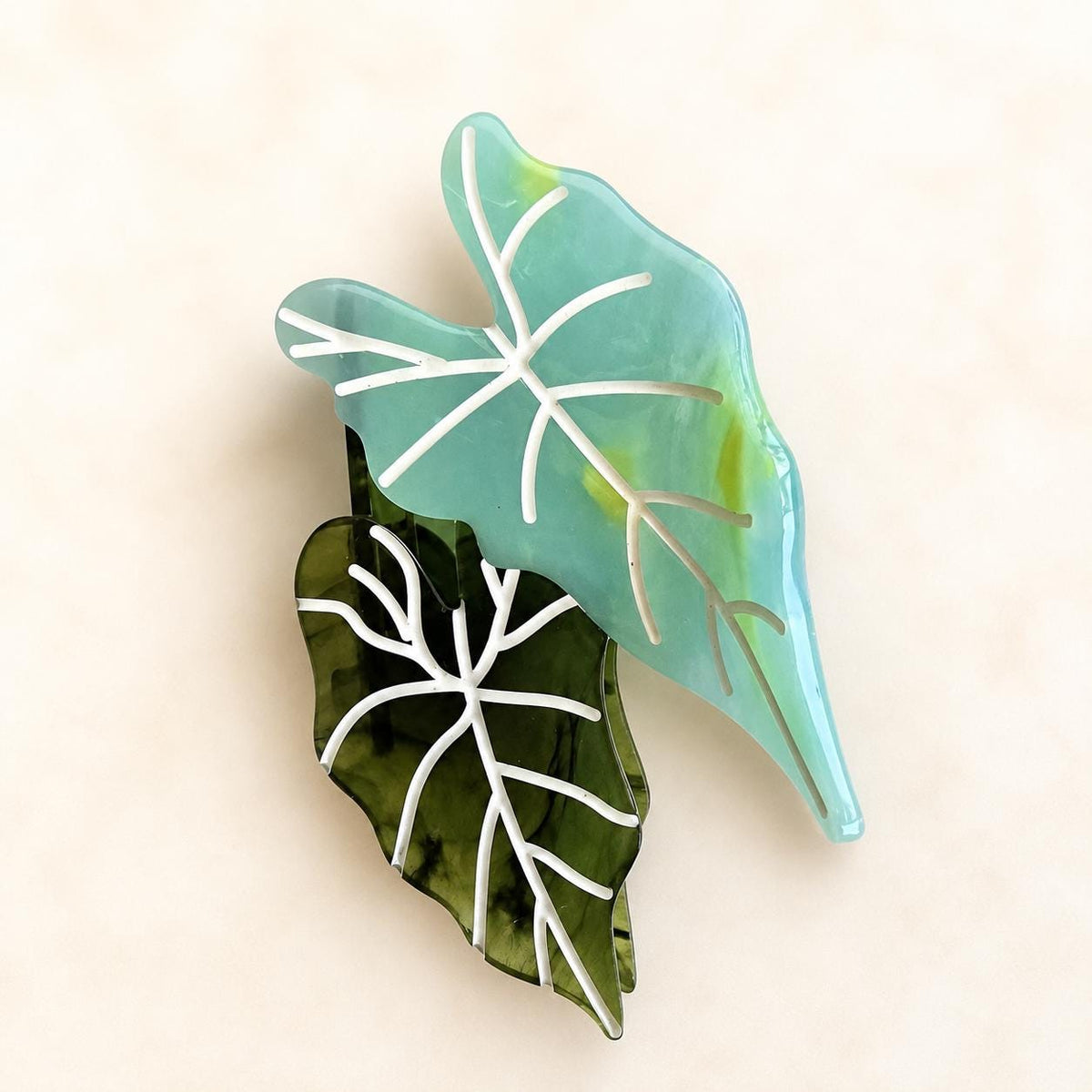Acetate Monsterra plant lover hairclaw Hair Clip, Gold Metal French Hair Claw, product photo 2 from Rey & Luck Co