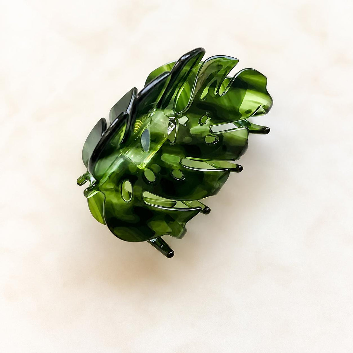 Acetate Monsterra plant lover hairclaw Hair Clip, Gold Metal French Hair Claw, product photo from Rey & Luck Co