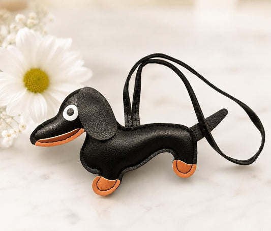 Whimsical dachshund dog bag charm product photo from Rey & Luck Co